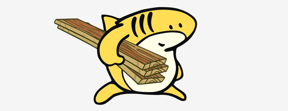 A picture of a yellow cartoon shark holding a book